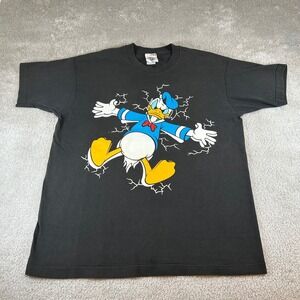 Vintage 90s Disney Donald Duck Lightning Graphic Big Face T-Shirt Black USA XL